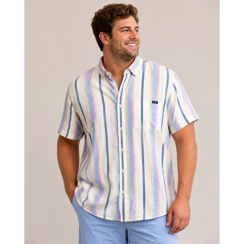 Chubbies Mens XXL Friday Shirt Short Sleeve Pastel Striped Button Down